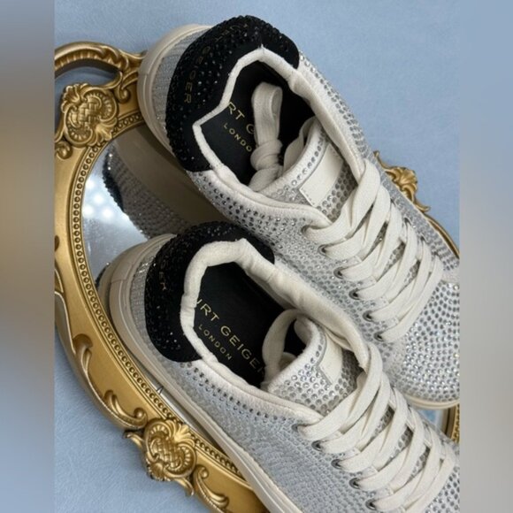 🆕 KURT GEIGER LONDON 🧿 NWOT Laney Silver Crystal Low Top Sneaker, Sz 40 US 9 - Picture 12 of 16
